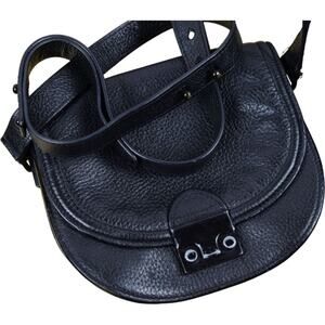 Loeffler Randall Black Mini Pebble Leather Saddle Crossbody Shoulder Bag